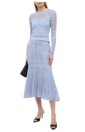 Женский пуловер ALEXANDER MCQUEEN голубого цвета по цене 125500 руб., арт. 652456/Q1ATQ | Фото 2 Женский пуловер ALEXANDER MCQUEEN голубого цвета, арт. 652456/Q1ATQ | Фото 2