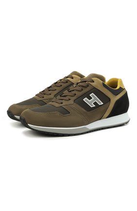 Мужские комбинированные кроссовки HOGAN хаки цвета по цене 32700 руб., арт. HXM3210Y860P9S | Фото 1 Мужские комбинированные кроссовки HOGAN хаки цвета, арт. HXM3210Y860P9S | Фото 1