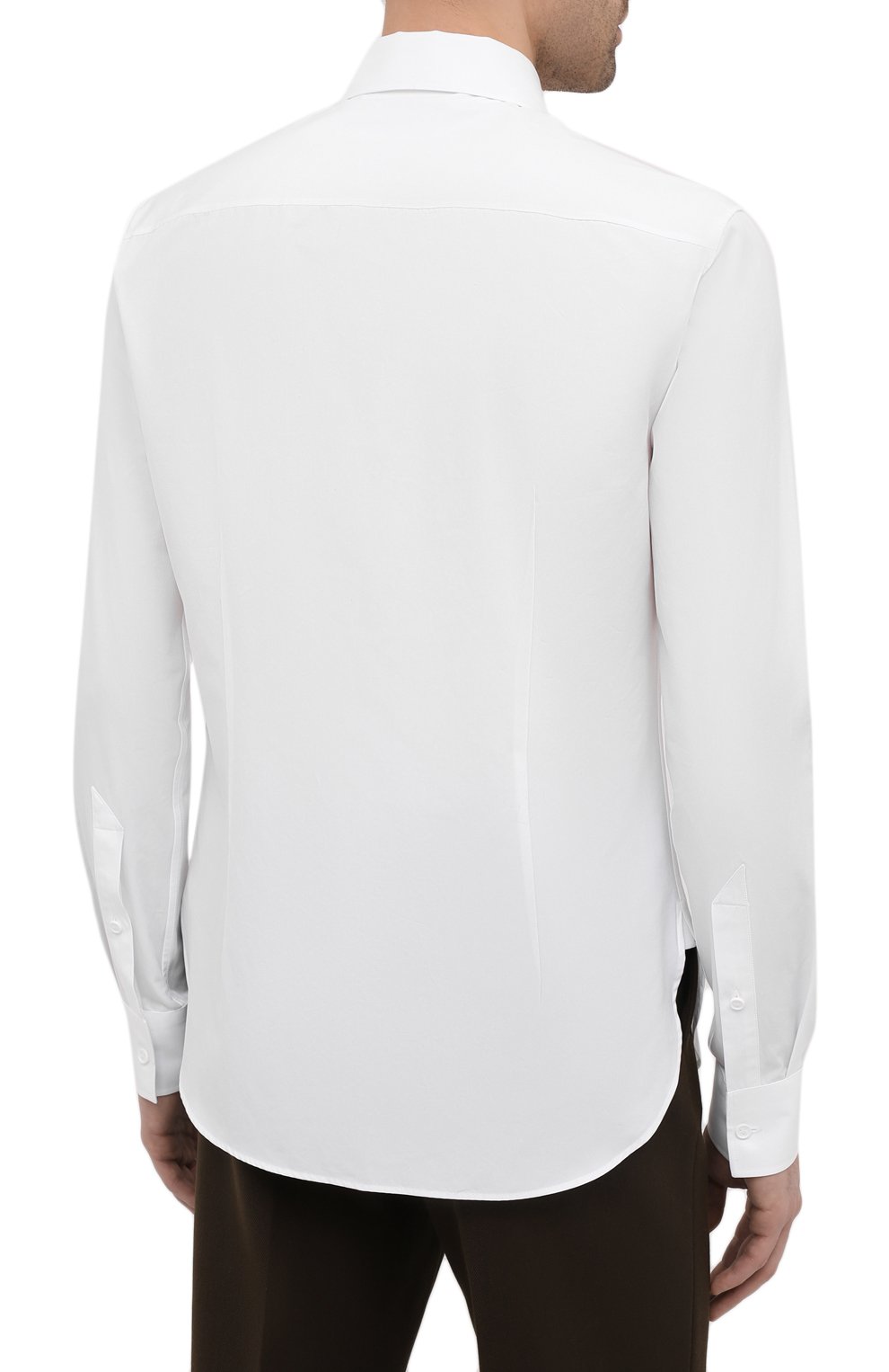 Мужская хлопковая рубашка BOTTEGA VENETA белого цвета, арт. 651007/VKDZ0 | Фото 4 (Манжеты: На пуговицах; Воротник: Кент; Рукава: Длинные; Рубашки М: Regular Fit; Случай: Повседневный; Длина (для топов): Стандартные; Региональные ограничения белый список (Axapta Mercury): RU; Материал внешний: Хлопок; Принт: Однотонные; Стили: Минимализм)
