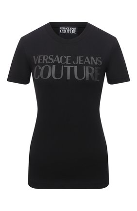 Женская хлопковая футболка VERSACE JEANS COUTURE черного цвета по цене 12200 руб., арт. B2HWA7TA-WDP608 L0G0 PLAS/30454 | Фото 1 Женская хлопковая футболка VERSACE JEANS COUTURE черного цвета, арт. B2HWA7TA-WDP608 L0G0 PLAS/30454 | Фото 1