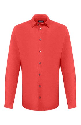 Мужская льняная рубашка GIORGIO ARMANI красного цвета по цене 42950 руб., арт. 8WGCCZ97/TZ256 | Фото 1 Мужская льняная рубашка GIORGIO ARMANI красного цвета, арт. 8WGCCZ97/TZ256 | Фото 1 (Материал внешний: Лен; Воротник: Кент; Рубашки М: Slim Fit; Случай: Повседневный; Рукава: Длинные; Принт: Однотонные; Длина (для топов): Стандартные; Стили: Кэжуэл; Манжеты: На пуговицах)