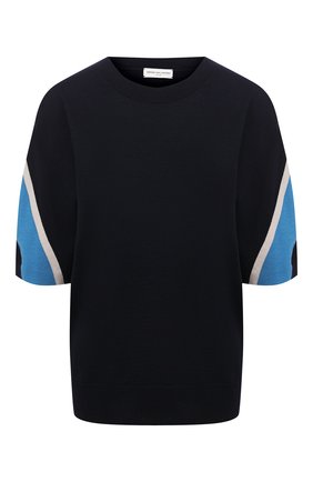 Женская шерстяная футболка DRIES VAN NOTEN темно-синего цвета по цене 48400 руб., арт. 211-31292-2701 | Фото 1 Женская шерстяная футболка DRIES VAN NOTEN темно-синего цвета, арт. 211-31292-2701 | Фото 1