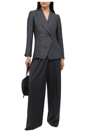Женский льняной жакет EMPORIO ARMANI темно-синего цвета по цене 73050 руб., арт. ANG36T/A2121 | Фото 2 Женский льняной жакет EMPORIO ARMANI темно-синего цвета, арт. ANG36T/A2121 | Фото 2