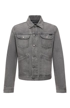 Мужская джинсовая куртка TOM FORD светло-серого цвета, арт. BWJ40/TFD116 | Фото 1 (Длина (верхняя одежда): Короткие; Материал внешний: Хлопок; Кросс-КТ: Куртка, Деним; Рукава: Длинные; Стили: Кэжуэл)