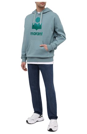 Мужской хлопковое худи ISABEL MARANT бирюзового цвета по цене 27750 руб., арт. SW0055-21P029H/MILEY | Фото 2 Мужской хлопковое худи ISABEL MARANT бирюзового цвета, арт. SW0055-21P029H/MILEY | Фото 2
