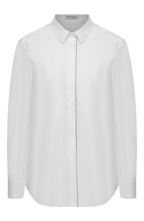 Женская хлопковая рубашка BRUNELLO CUCINELLI белого цвета, арт. M0091MA206 | Фото 1 (Рукава: Длинные; Стили: Кэжуэл, Классический; Длина (для топов): Стандартные; Материал внешний: Хлопок; Женское Кросс-КТ: Рубашка-одежда; Принт: Без принта)