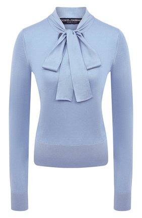Женский шелковый пуловер DOLCE & GABBANA голубого цвета по цене 73050 руб., арт. FX844T/JASMX | Фото 1 Женский шелковый пуловер DOLCE & GABBANA голубого цвета, арт. FX844T/JASMX | Фото 1