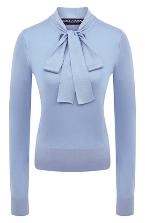 Женский шелковый пуловер DOLCE & GABBANA голубого цвета, арт. FX844T/JASMX | Фото 1 (Рукава: Длинные; Длина (для топов): Стандартные; Стили: Романтичный; Материал внешний: Шелк; Женское Кросс-КТ: Пуловер-одежда; Региональные ограничения белый список (Axapta Mercury): RU)