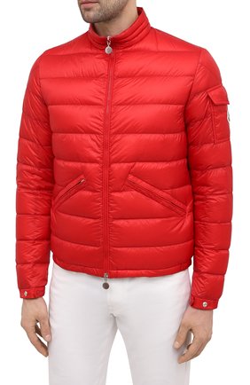 Мужская пуховая куртка agay MONCLER красного цвета, арт. G1-091-1A110-00-53279 | Фото 3 (Кросс-КТ: Куртка; Рукава: Длинные; Материал внешний: Синтетический материал; Мужское Кросс-КТ: Куртка-верхняя одежда; Материал подклада: Синтетический материал; Длина (верхняя одежда): Короткие; Материал утеплителя: Пух и перо; Стили: Кэжуэл)