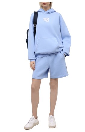 Женские хлопковый шорты ALEXANDER WANG голубого цвета, арт. UCC1214010 | Фото 2 (Материал внешний: Хлопок; Длина Ж (юбки, платья, шорты): Мини; Женское Кросс-КТ: Шорты-одежда; Кросс-КТ: Широкие; Стили: Спорт-шик)