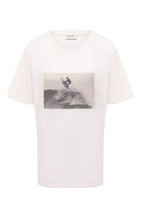 Женская хлопковая футболка SAINT LAURENT кремвого цвета по цене 31400 руб., арт. 646199/Y36AG | Фото 1 Женская хлопковая футболка SAINT LAURENT кремвого цвета, арт. 646199/Y36AG | Фото 1