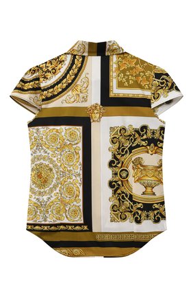 Детское хлопковая блузка VERSACE разноцветного цвета по цене 22100 руб., арт. 1000193/1A00306/8A-14A | Фото 2 Детское хлопковая блузка VERSACE разноцветного цвета, арт. 1000193/1A00306/8A-14A | Фото 2 (Материал внешний: Хлопок; Рукава: Короткие; Ростовка одежда: 10 - 11 лет | 140 - 146см, 12 лет | 152 см, 16 лет | 164 см, 8 лет | 128 см)