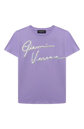 Детская хлопковая футболка VERSACE фуксия цвета по цене 9950 руб., арт. 1000052/1A00083/8A-14A | Фото 1 Детская хлопковая футболка VERSACE фуксия цвета, арт. 1000052/1A00083/8A-14A | Фото 1 (Материал внешний: Хлопок; Рукава: Короткие; Девочки Кросс-КТ: футболка-одежда; Ростовка одежда: 10 - 11 лет | 140 - 146см, 12 лет | 152 см, 16 лет | 164 см, 8 лет | 128 см)