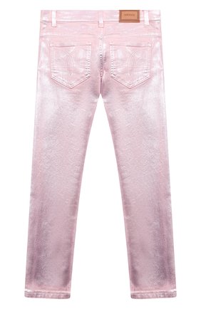 Детские джинсы VERSACE розового цвета по цене 39950 руб., арт. 1000045/1A00050/8A-14A | Фото 2 Детские джинсы VERSACE розового цвета, арт. 1000045/1A00050/8A-14A | Фото 2 (Материал внешний: Хлопок; Кросс-КТ: джинсы; Региональные ограничения белый список (Axapta Mercury): RU; Детали: Однотонный; Ростовка одежда: 10 - 11 лет | 140 - 146см, 12 лет | 152 см, 16 лет | 164 см, 8 лет | 128 см)