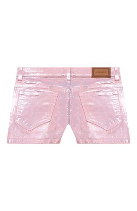 Детские джинсовые шорты VERSACE розового цвета по цене 21400 руб., арт. 1000039/1A00050/8A-14A | Фото 2 Детские джинсовые шорты VERSACE розового цвета, арт. 1000039/1A00050/8A-14A | Фото 2 (Материал внешний: Хлопок; Девочки Кросс-КТ: Шорты-одежда; Ростовка одежда: 10 - 11 лет | 140 - 146см, 12 лет | 152 см, 16 лет | 164 см, 8 лет | 128 см)