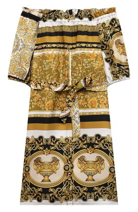 Детское шелковое платье VERSACE разноцветного цвета по цене 46950 руб., арт. 1000023/1A00305/8A-14A | Фото 1 Детское шелковое платье VERSACE разноцветного цвета, арт. 1000023/1A00305/8A-14A | Фото 1 (Материал внешний: Шелк; Рукава: Короткие; Случай: Повседневный; Девочки Кросс-КТ: Платье-одежда; Ростовка одежда: 10 - 11 лет | 140 - 146см, 12 лет | 152 см, 16 лет | 164 см, 8 лет | 128 см)