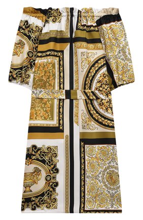 Детское шелковое платье VERSACE разноцветного цвета по цене 46950 руб., арт. 1000023/1A00305/8A-14A | Фото 2 Детское шелковое платье VERSACE разноцветного цвета, арт. 1000023/1A00305/8A-14A | Фото 2 (Материал внешний: Шелк; Рукава: Короткие; Случай: Повседневный; Девочки Кросс-КТ: Платье-одежда; Ростовка одежда: 10 - 11 лет | 140 - 146см, 12 лет | 152 см, 16 лет | 164 см, 8 лет | 128 см)