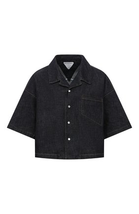 Женская джинсовая рубашка BOTTEGA VENETA темно-синего цвета по цене 72100 руб., арт. 647861/V08Y0 | Фото 1 Женская джинсовая рубашка BOTTEGA VENETA темно-синего цвета, арт. 647861/V08Y0 | Фото 1 (Женское Кросс-КТ: Рубашка-одежда; Стили: Кэжуэл; Кросс-КТ: Деним; Материал внешний: Хлопок, Деним; Рукава: 3/4; Принт: Без принта; Длина (для топов): Укороченные)