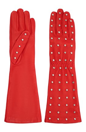 Женские кожаные перчатки BOTTEGA VENETA красного цвета, арт. 649948/3V00F | Фото 2 (Региональные ограничения белый список (Axapta Mercury): RU; Материал: Натуральная кожа)