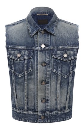 Женский джинсовый жилет SAINT LAURENT синего цвета по цене 85150 руб., арт. 638478/Y945Q | Фото 1 Женский джинсовый жилет SAINT LAURENT синего цвета, арт. 638478/Y945Q | Фото 1 (Женское Кросс-КТ: Жилет-одежда; Стили: Гранж; Кросс-КТ: Деним; Длина (верхняя одежда): Короткие; Материал внешний: Хлопок, Деним)