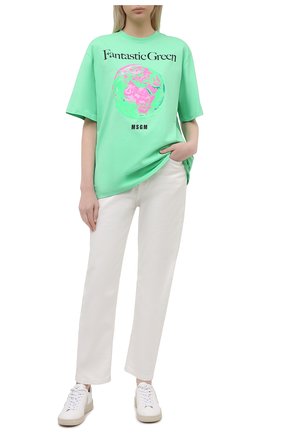 Женская хлопковая футболка MSGM зеленого цвета по цене 19450 руб., арт. 3041MDM190 217117 | Фото 2 Женская хлопковая футболка MSGM зеленого цвета, арт. 3041MDM190 217117 | Фото 2