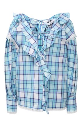 Женская хлопковая блузка MSGM голубого цвета по цене 36950 руб., арт. 3041MDM17 217005 | Фото 1 Женская хлопковая блузка MSGM голубого цвета, арт. 3041MDM17 217005 | Фото 1
