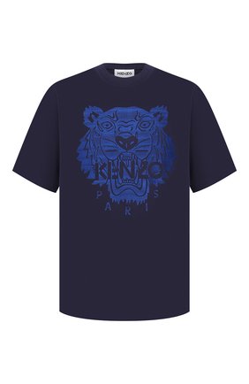 Мужская хлопковая футболка KENZO темно-синего цвета по цене 11700 руб., арт. FB55TS0694YF | Фото 1 Мужская хлопковая футболка KENZO темно-синего цвета, арт. FB55TS0694YF | Фото 1