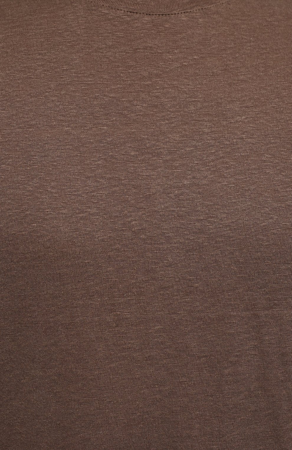 Мужская льняная футболка ERMENEGILDO ZEGNA коричневого цвета, арт. UU564/706 | Фото 5 (Принт: Без принта; Рукава: Короткие; Длина (для топов): Стандартные; Материал внешний: Лен; Стили: Кэжуэл)