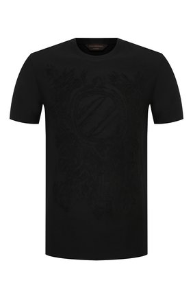 Мужская хлопковая футболка ZEGNA COUTURE черного цвета, арт. CWCJ12/9WJ10 | Фото 1 (Длина (для топов): Стандартные; Стили: Кэжуэл; Принт: Без принта; Материал внешний: Хлопок; Рукава: Короткие)