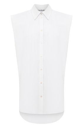 Женская рубашка ACNE STUDIOS белого цвета, арт. AC0341 | Фото 1 (Рукава: Без рукавов, Короткие; Материал внешний: Хлопок, Синтетический материал; Длина (для топов): Удлиненные; Стили: Минимализм; Женское Кросс-КТ: Рубашка-одежда; Принт: Без принта; Региональные ограничения белый список (Axapta Mercury): RU)
