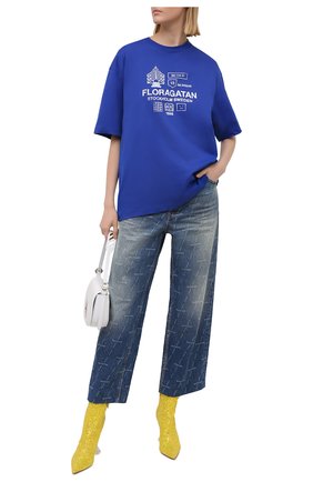 Женская хлопковая футболка ACNE STUDIOS синего цвета по цене 15850 руб., арт. CL0084/W | Фото 2 Женская хлопковая футболка ACNE STUDIOS синего цвета, арт. CL0084/W | Фото 2