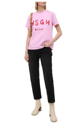 Женская хлопковая футболка MSGM светло-розового цвета по цене 9300 руб., арт. 3041MDM60 217298 | Фото 2 Женская хлопковая футболка MSGM светло-розового цвета, арт. 3041MDM60 217298 | Фото 2