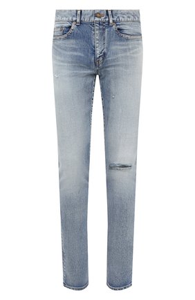 Мужские джинсы SAINT LAURENT голубого цвета по цене 47150 руб., арт. 527389/YJ507 | Фото 1 Мужские джинсы SAINT LAURENT голубого цвета, арт. 527389/YJ507 | Фото 1 (Детали: Потертости; Стили: Гранж; Длина (брюки, джинсы): Стандартные; Силуэт М (брюки): Узкие; Кросс-КТ: Деним; Материал внешний: Хлопок, Деним)