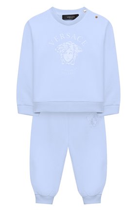 Детский комплект из свитшота и брюк VERSACE голубого цвета по цене 25150 руб., арт. 1000308/1A00254 | Фото 1 Детский комплект из свитшота и брюк VERSACE голубого цвета, арт. 1000308/1A00254 | Фото 1