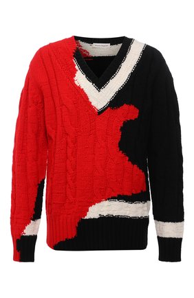 Мужской шерстяной свитер ALEXANDER MCQUEEN разноцветного цвета, арт. 651177/Q1ATN | Фото 1 (Материал внешний: Шерсть; Рукава: Длинные; Длина (для топов): Стандартные; Стили: Гранж; Принт: С принтом; Мужское Кросс-КТ: Свитер-одежда)