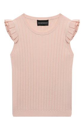 Детский топ из вискозы EMPORIO ARMANI светло-розового цвета по цене 15850 руб., арт. 3K3K50/3MGBZ | Фото 1 Детский топ из вискозы EMPORIO ARMANI светло-розового цвета, арт. 3K3K50/3MGBZ | Фото 1 (Материал внешний: Вискоза, Синтетический материал; Рукава: Короткие; Девочки Кросс-КТ: топ-одежда; Региональные ограничения белый список (Axapta Mercury): RU; Ростовка одежда: 10 - 11 лет | 140 - 146см, 13 - 15 лет | 158 см, 16 лет | 164 см, 4 года | 104 см, 5 лет | 110 см, 6 лет | 116 см, 7 лет | 122 см, 8 лет | 128 см)