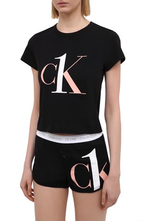 Женская хлопковая пижама CALVIN KLEIN черного цвета по цене 8355 руб., арт. QS6443E | Фото 2 Женская хлопковая пижама CALVIN KLEIN черного цвета, арт. QS6443E | Фото 2