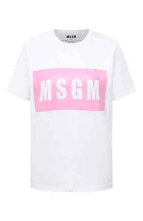 Женская хлопковая футболка MSGM белого цвета по цене 10400 руб., арт. 3041MDM95 217298 | Фото 1 Женская хлопковая футболка MSGM белого цвета, арт. 3041MDM95 217298 | Фото 1