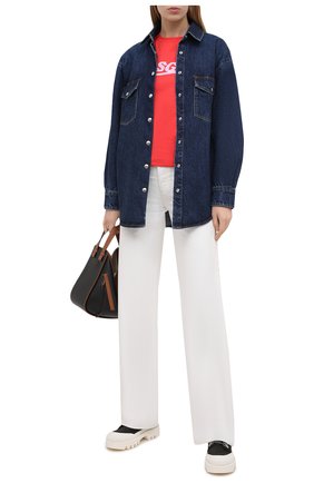 Женская хлопковая футболка MSGM красного цвета по цене 10400 руб., арт. 3041MDM173 217298 | Фото 2 Женская хлопковая футболка MSGM красного цвета, арт. 3041MDM173 217298 | Фото 2