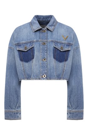 Женская джинсовая куртка VALENTINO синего цвета, арт. VB3DC01Y559 | Фото 1 (Кросс-КТ: Куртка, Деним; Материал внешний: Хлопок, Деним; Рукава: Длинные; Длина (верхняя одежда): Короткие; Стили: Спорт-шик; Региональные ограничения белый список (Axapta Mercury): RU)