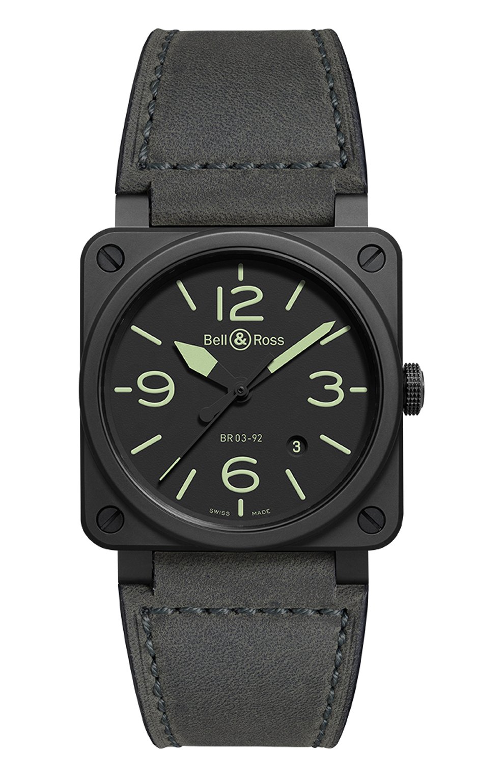 Мужские часы "nightlum" BELL&ROSS бесцветного цвета, арт. BR0392-BL3-CE/SCA | Фото 1 (Материал корпуса: Другое; Механизм: Автомат; Цвет циферблата: Чёрный)