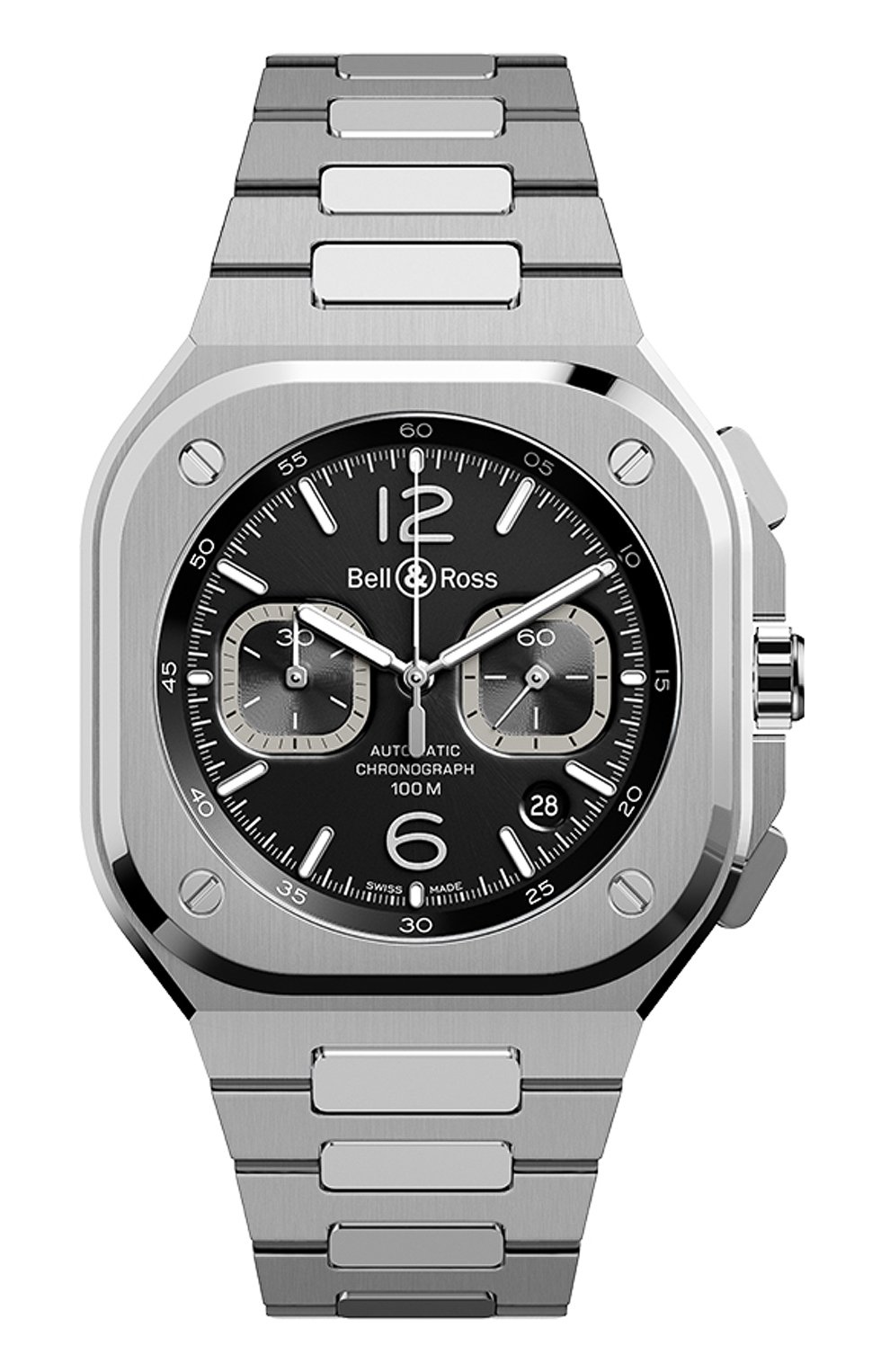 Мужские часы br 05 chrono black steel BELL&ROSS бесцветного цвета, арт. BR05C-BL-ST/SST | Фото 1 (Механизм: Автомат; Материал корпуса: Сталь; Цвет циферблата: Чёрный)
