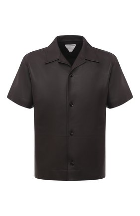 Мужская кожаная рубашка BOTTEGA VENETA темно-коричневого цвета по цене 221000 руб., арт. 646334/VKV90 | Фото 1 Мужская кожаная рубашка BOTTEGA VENETA темно-коричневого цвета, арт. 646334/VKV90 | Фото 1 (Принт: Однотонные; Случай: Повседневный; Длина (для топов): Стандартные; Воротник: Отложной; Рукава: Короткие; Стили: Минимализм)