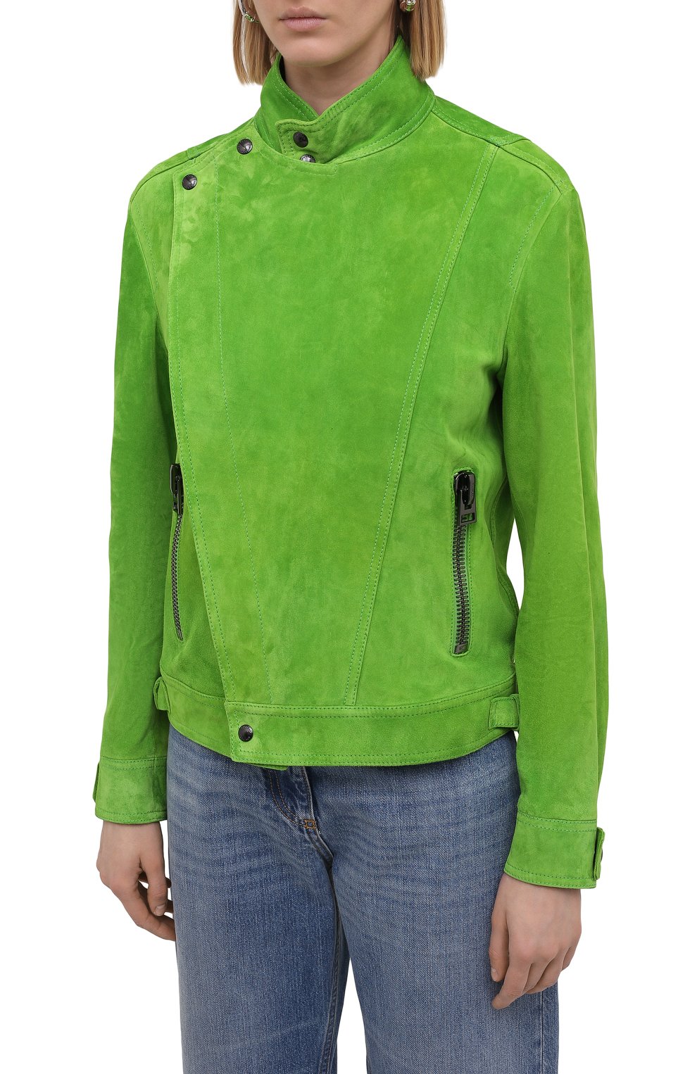 Женская замшевая куртка TOM FORD зеленого цвета, арт. CSL675-LEX226 | Фото 3 (Кросс-КТ: Куртка; Материал внешний: Замша, Натуральная кожа; Рукава: Длинные; Стили: Гламурный; Региональные ограничения белый список (Axapta Mercury): RU; Женское Кросс-КТ: Замша и кожа; Длина (верхняя одежда): Короткие; Материал подклада: Купро)