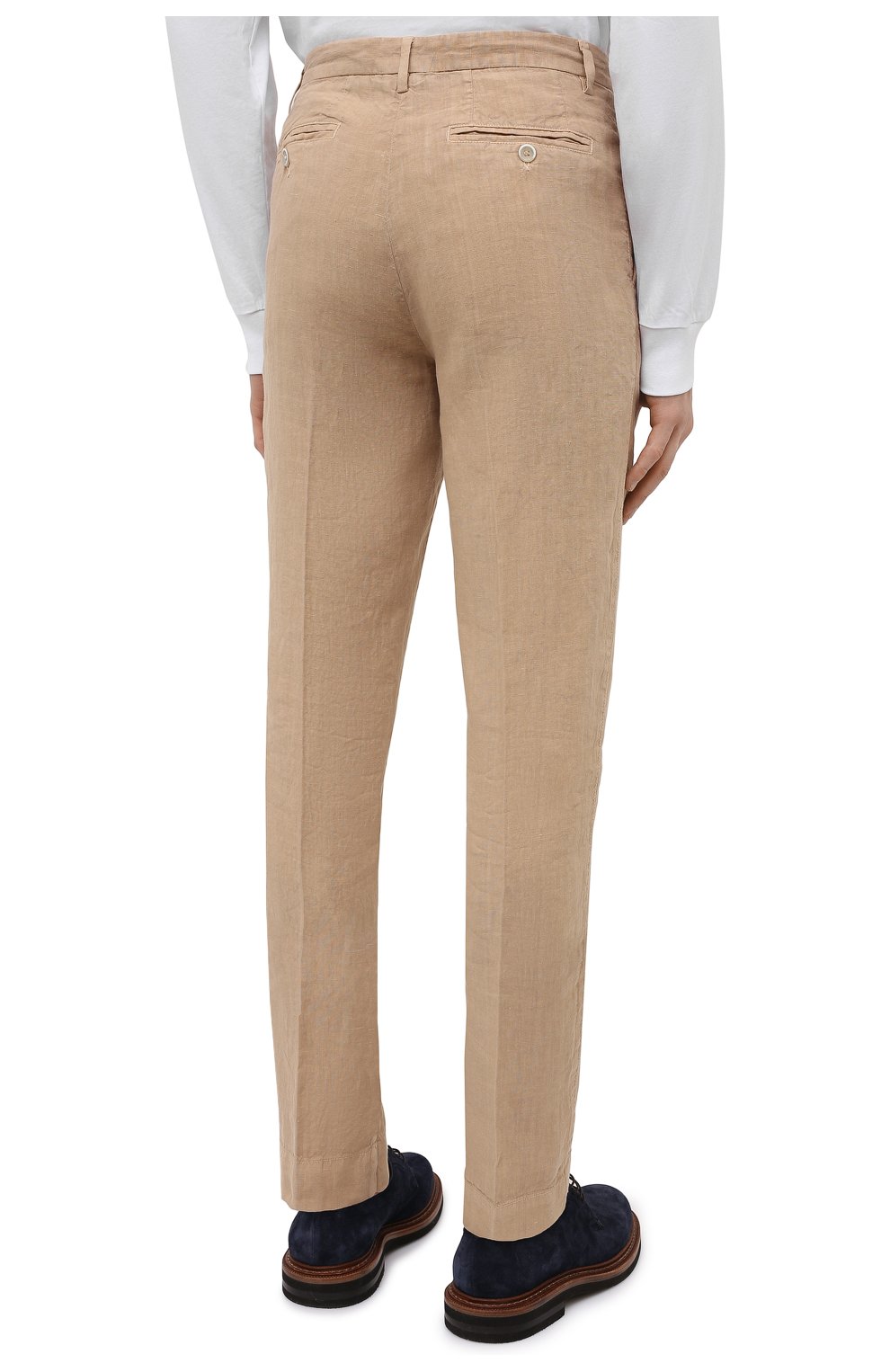 Мужские льняные брюки 120% LINO бежевого цвета, арт. T0M2411/0253/000 | Фото 4 (Длина (брюки, джинсы): Стандартные; Случай: Повседневный; Материал внешний: Лен; Стили: Кэжуэл)