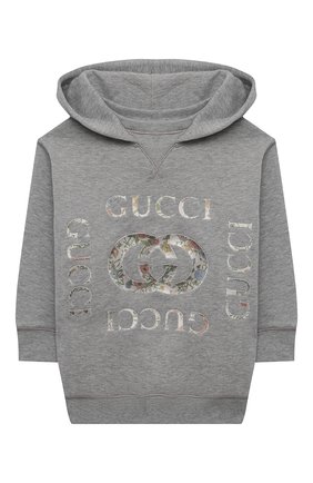 Детский хлопковое худи GUCCI серого цвета по цене 31100 руб., арт. 647826/XJC9V | Фото 1 Детский хлопковое худи GUCCI серого цвета, арт. 647826/XJC9V | Фото 1