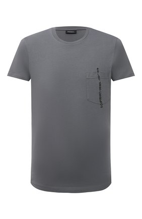 Мужская хлопковая футболка DIESEL серого цвета, арт. 00SASJ/0AAXJ | Фото 1 (Рукава: Короткие; Длина (для топов): Стандартные; Материал внешний: Хлопок; Стили: Гранж; Принт: Без принта)