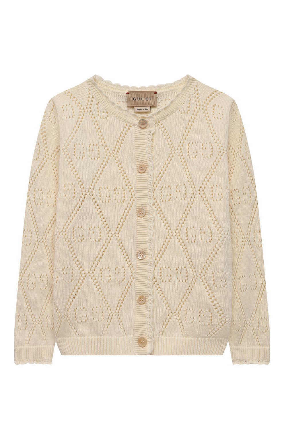 Детский хлопковый кардиган GUCCI бежевого цвета, арт. 642843/XKBQ0 | Фото 1 (Рукава: Длинные; Материал внешний: Хлопок; Ростовка одежда: 24 мес | 92 см, 36 мес | 98 см)