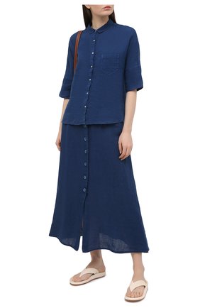 Женская льняная рубашка 120% LINO синего цвета по цене 19950 руб., арт. T0W1286/B317/000 | Фото 2 Женская льняная рубашка 120% LINO синего цвета, арт. T0W1286/B317/000 | Фото 2
