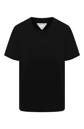 Женская хлопковая футболка BOTTEGA VENETA черного цвета, арт. 649060/VF1U0 | Фото 1 (Материал внешний: Хлопок; Длина (для топов): Стандартные; Принт: Без принта; Стили: Кэжуэл; Женское Кросс-КТ: Футболка-одежда; Рукава: Короткие; Региональные ограничения белый список (Axapta Mercury): RU)